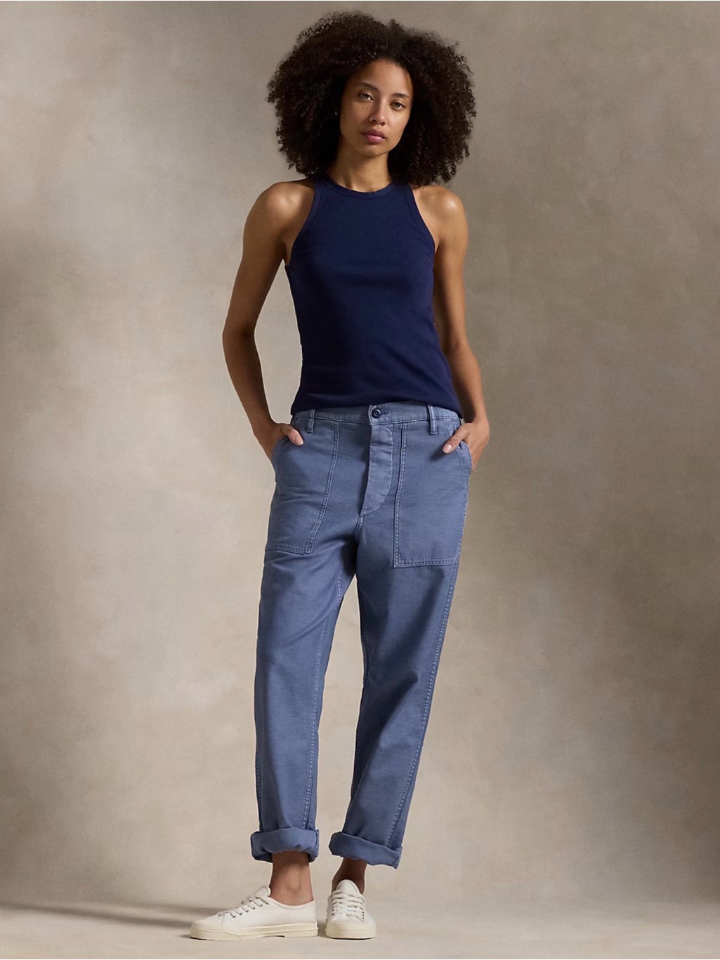 Ralph Lauren Ricky Pant Size 10 French Workwear Blue Cotton Straight Leg